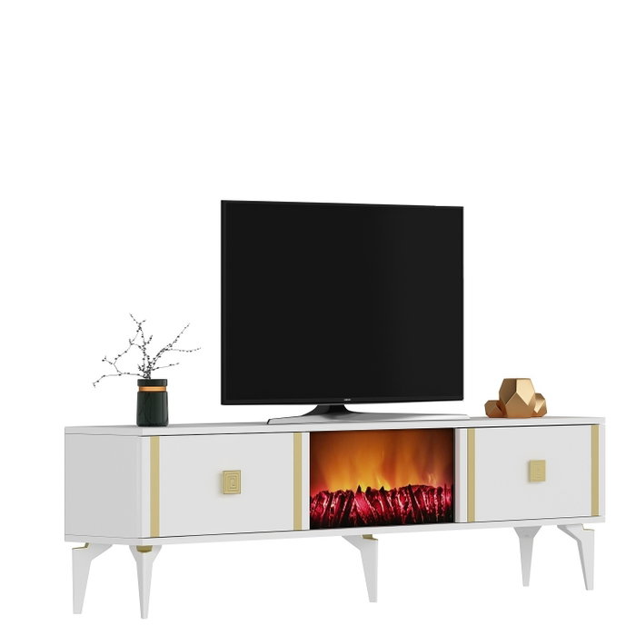Hanah Home Doruk Fireplace - Blanco y Dorado